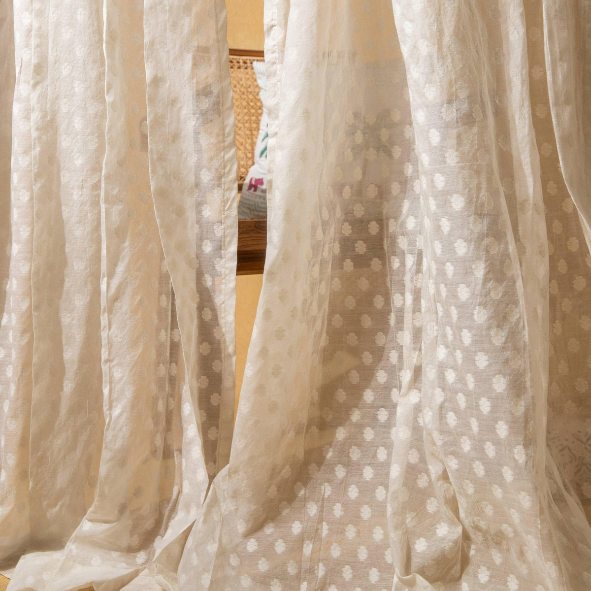 Off-White Floral Buta Banarsi Curtain-Curtains-House of Ekam