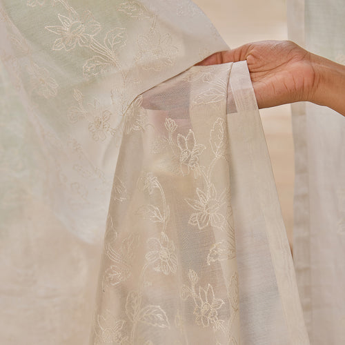 Off White Jharokha Jaal Banarsi Embroidered Cotton Silk Curtain-Curtains-House of Ekam