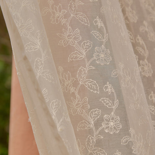Off White Jharokha Jaal Banarsi Embroidered Cotton Silk Curtain-Curtains-House of Ekam