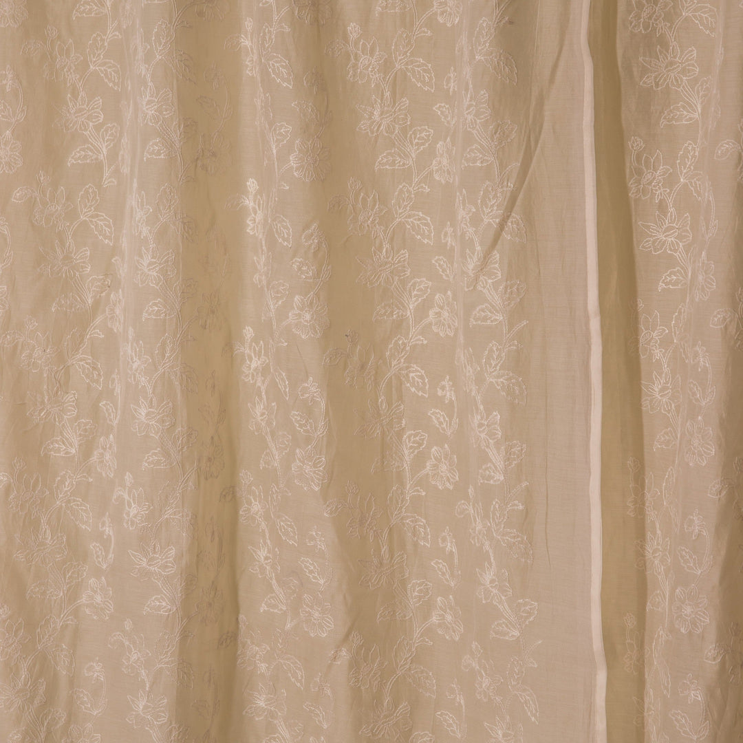 Off White Jharokha Jaal Banarsi Embroidered Cotton Silk Curtain-Curtains-House of Ekam