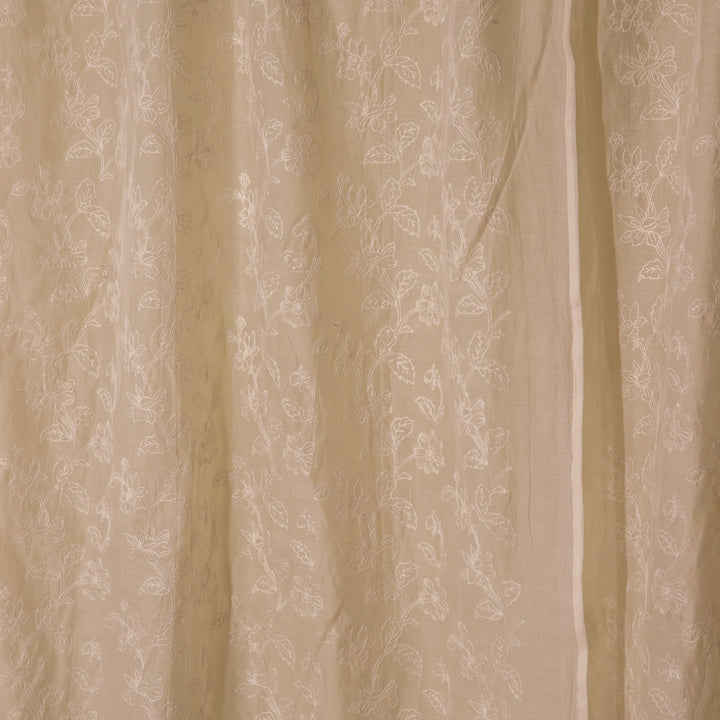 Off White Jharokha Jaal Banarsi Embroidered Cotton Silk Curtain-Curtains-House of Ekam