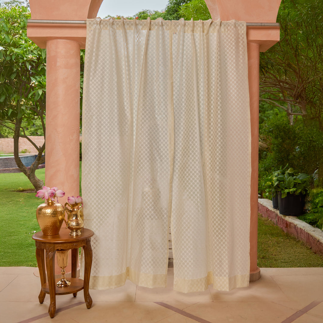 Off-White Juhi Jaal Cotton Silk Banaras Curtain-Curtains-House of Ekam