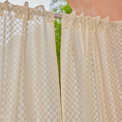 Off-White Juhi Jaal Cotton Silk Banaras Curtain-Curtains-House of Ekam