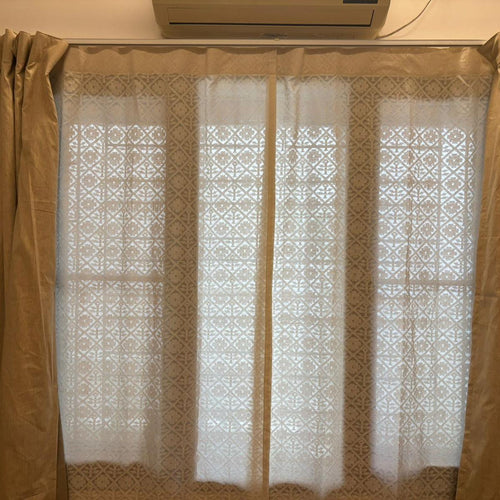 Off-White Mehr Mihrab Floral Cutwork Cotton Banaras Curtain-Curtains-House of Ekam