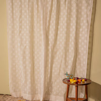 Off White Nargis Buti Banarsi Embroidered Cotton Silk Curtain-Curtains-House of Ekam