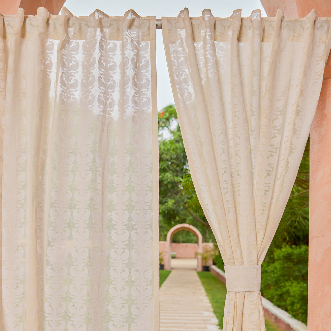 Off-White Paisley Cutwork Cotton Banaras Curtain-Curtains-House of Ekam