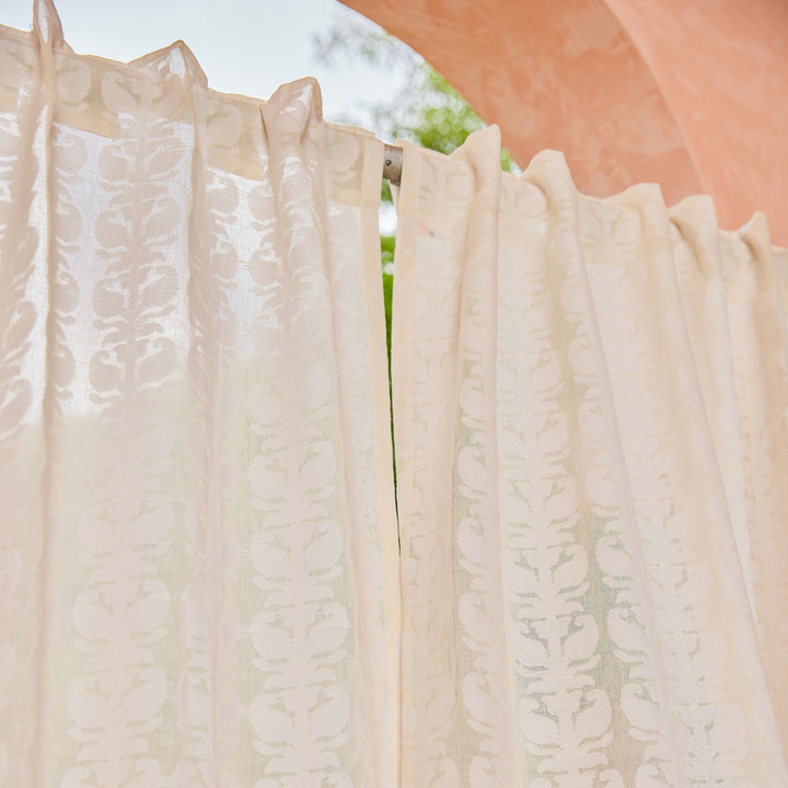 Off-White Paisley Cutwork Cotton Banaras Curtain-Curtains-House of Ekam