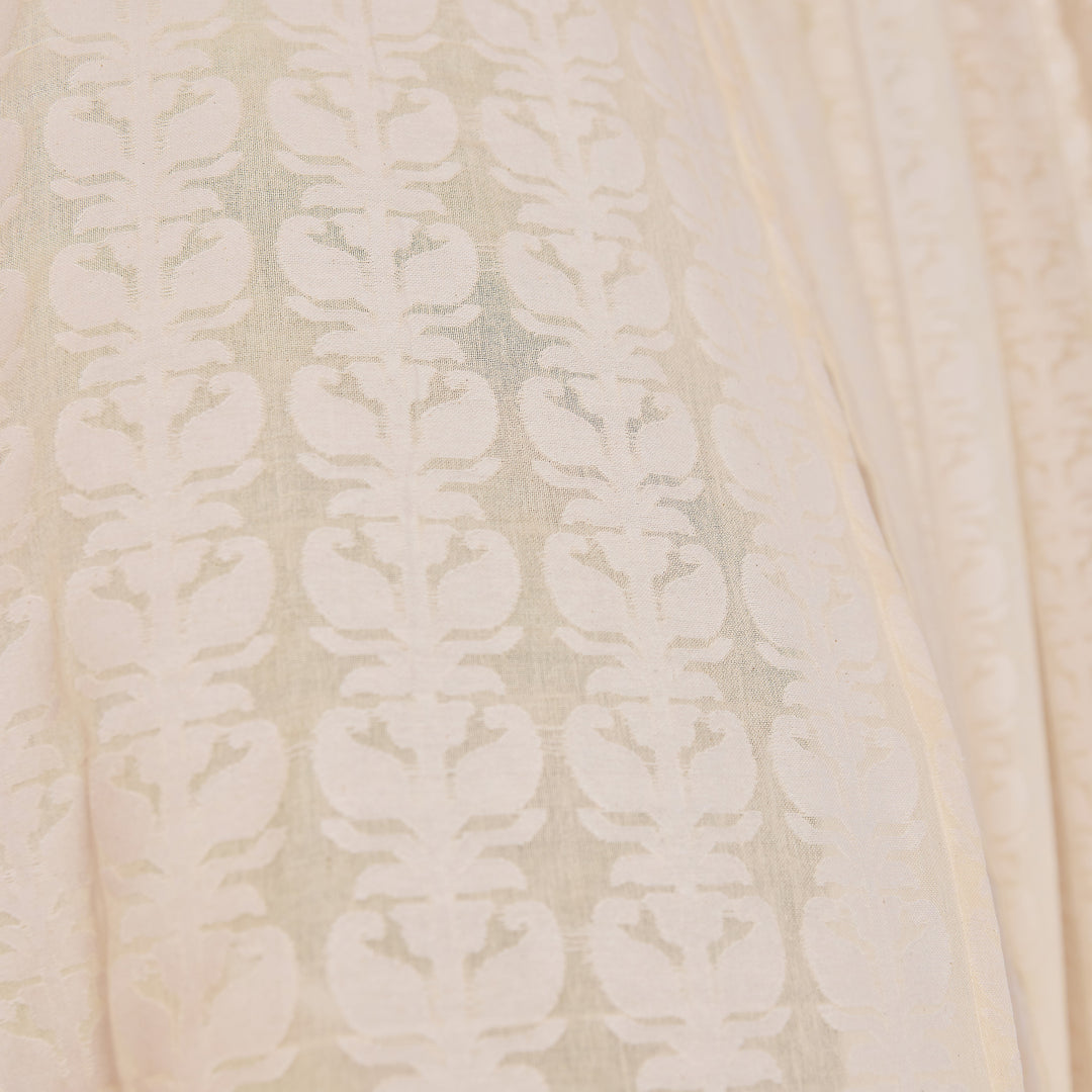Off-White Paisley Cutwork Cotton Banaras Curtain-Curtains-House of Ekam