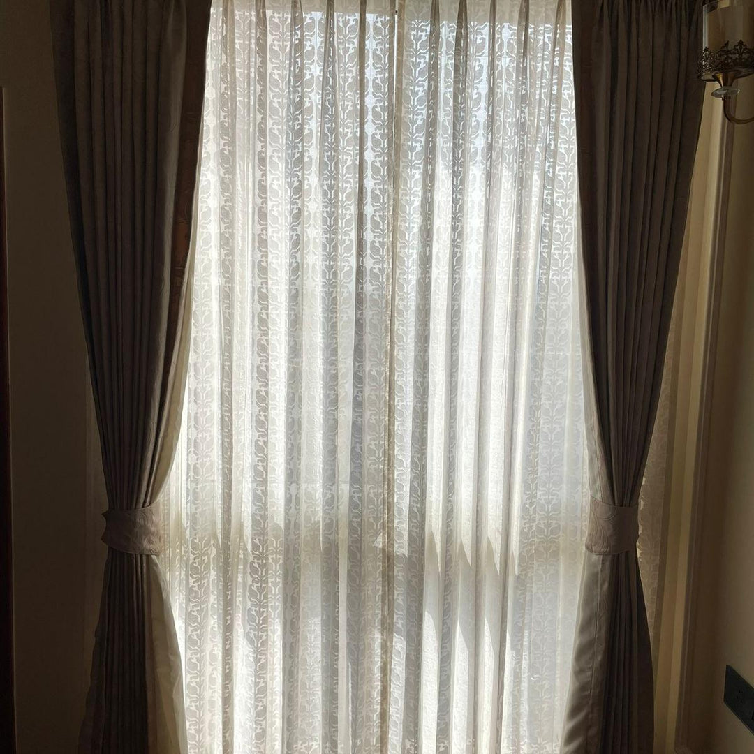 Off-White Paisley Cutwork Cotton Banaras Curtain-Curtains-House of Ekam
