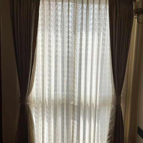 Off-White Paisley Cutwork Cotton Banaras Curtain-Curtains-House of Ekam