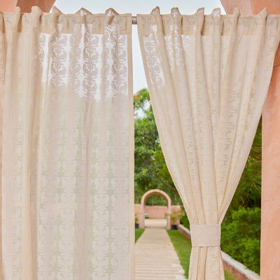 Off-White Paisley Cutwork Cotton Banaras Curtain-Curtains-House of Ekam