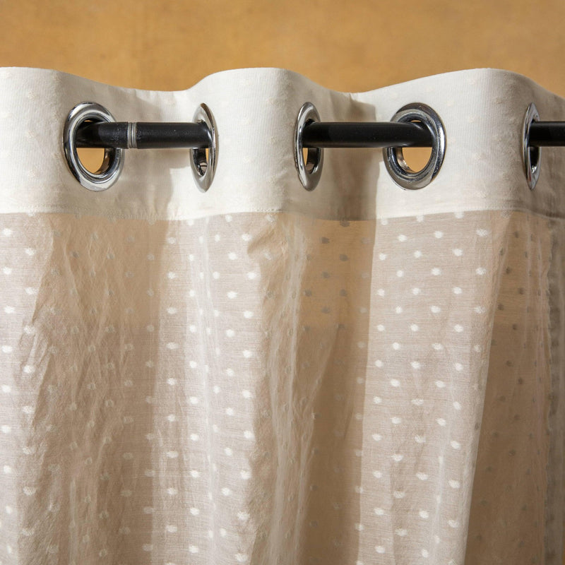 Off-White Polka Banarsi Curtain-Curtains-House of Ekam