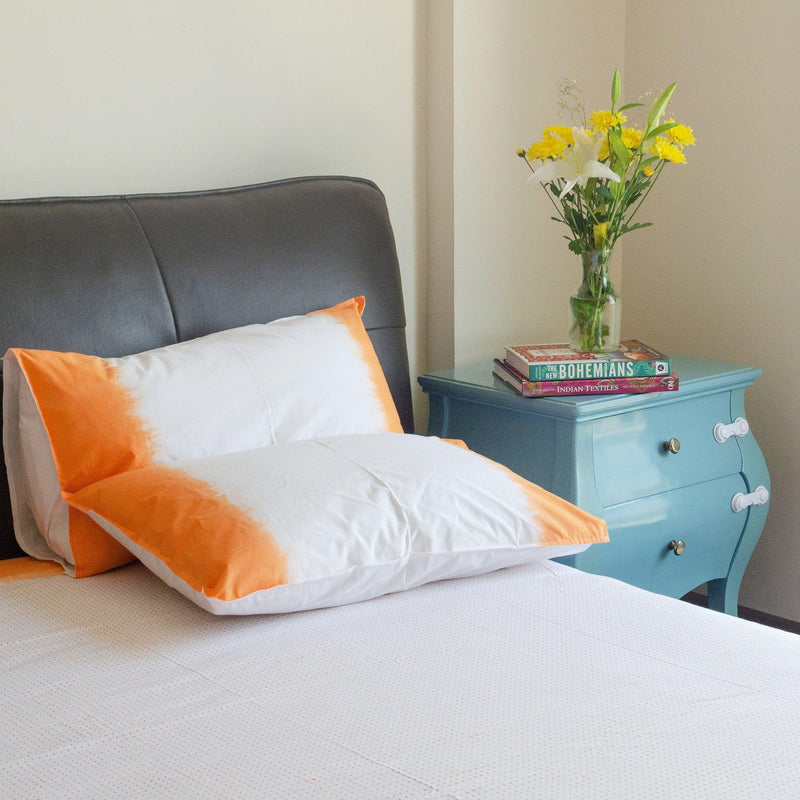 Orange Ombre Polka Double Bed Bedsheet-Bedsheets-House of Ekam