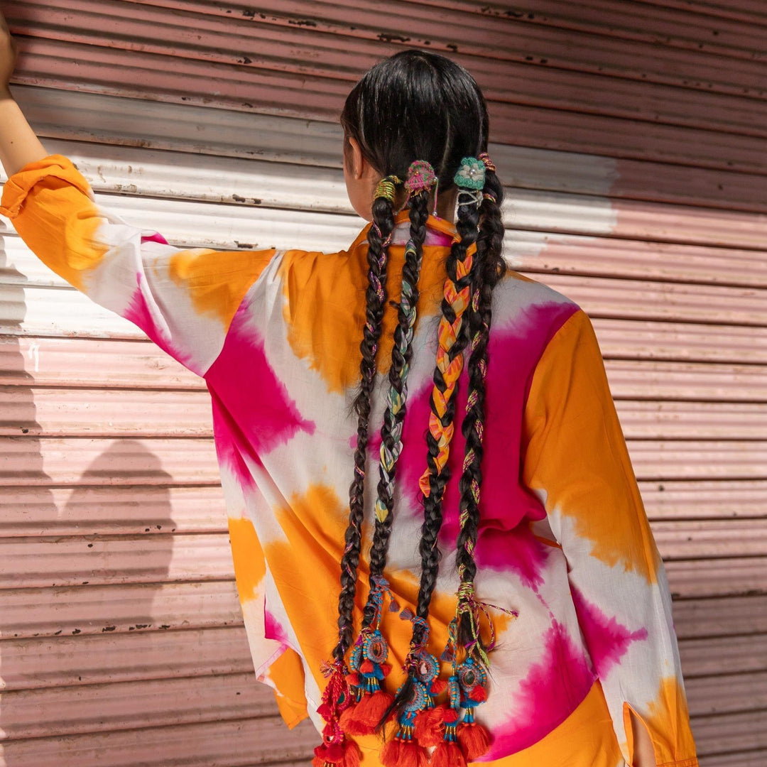 Orange &amp; Pink Cotton Silk Tie Dye Shirt-Shirts-House of Ekam