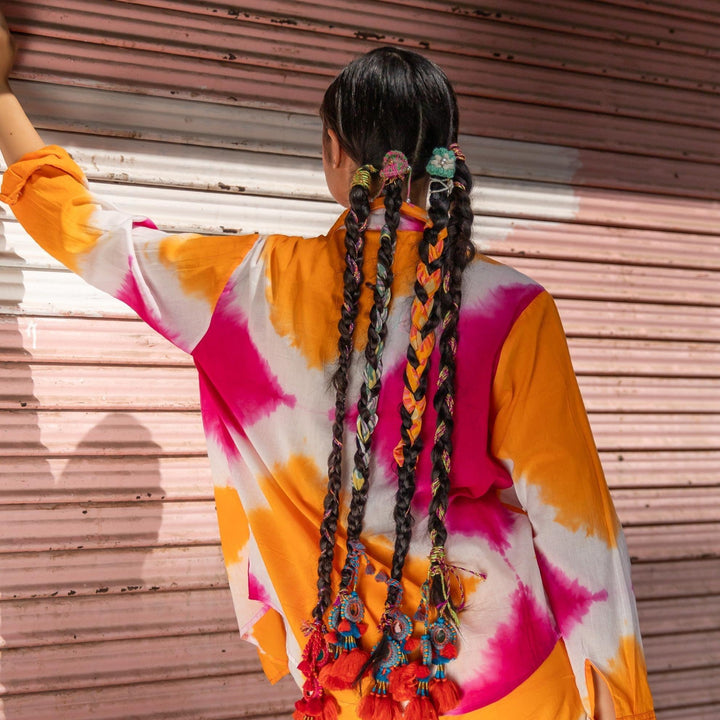 Orange &amp; Pink Cotton Silk Tie Dye Shirt-Shirts-House of Ekam