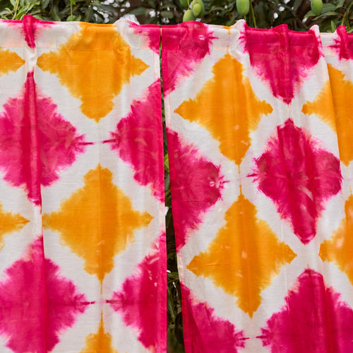 Orange and Pink Tie Dye Aamras Cotton Silk Curtain-Curtains-House of Ekam