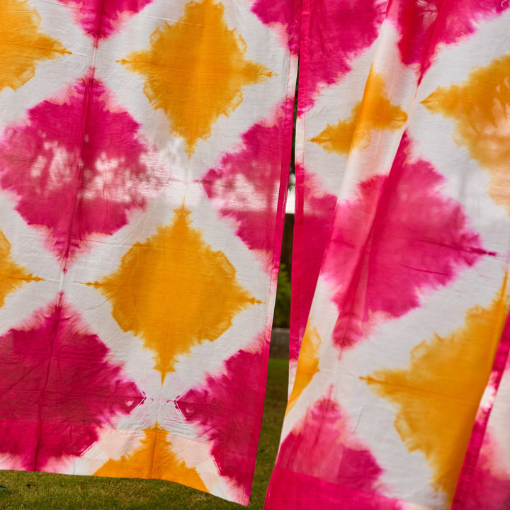 Orange and Pink Tie Dye Aamras Cotton Silk Curtain-Curtains-House of Ekam