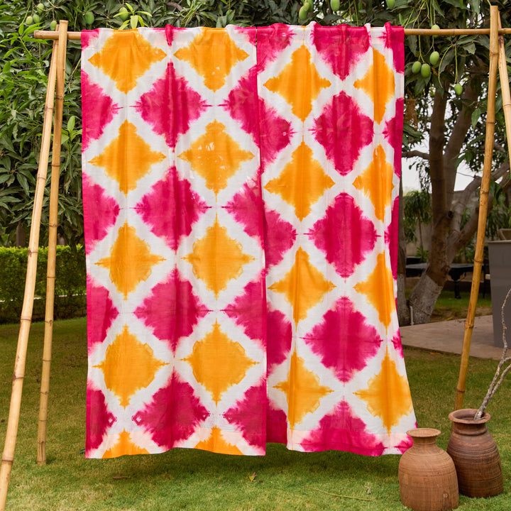 Orange and Pink Tie Dye Aamras Cotton Silk Curtain-Curtains-House of Ekam