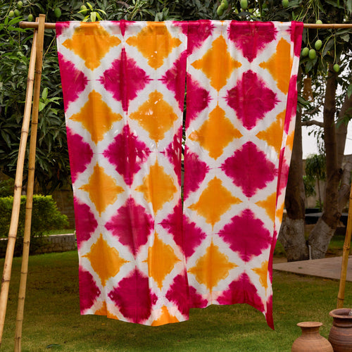 Orange and Pink Tie Dye Aamras Cotton Silk Curtain-Curtains-House of Ekam