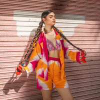 Orange and Pink Tie Dye Co-ord Set with Shorts-Coord sets-House of Ekam