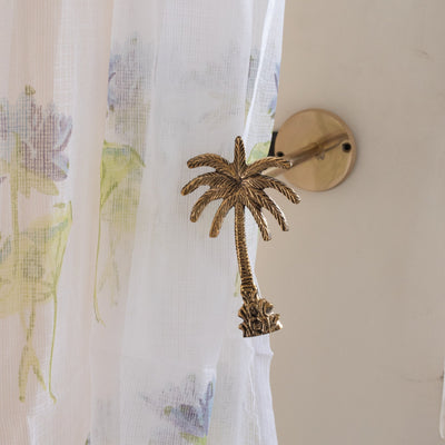 Palm Tree Brass Curtain Hold Backs set of 2-Tie Backs-House of Ekam