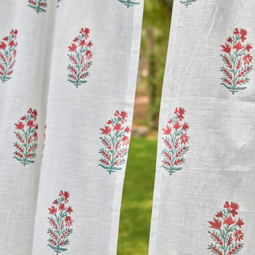 Parijat Pink Blockprint Cotton Slub Curtain-Curtains-House of Ekam