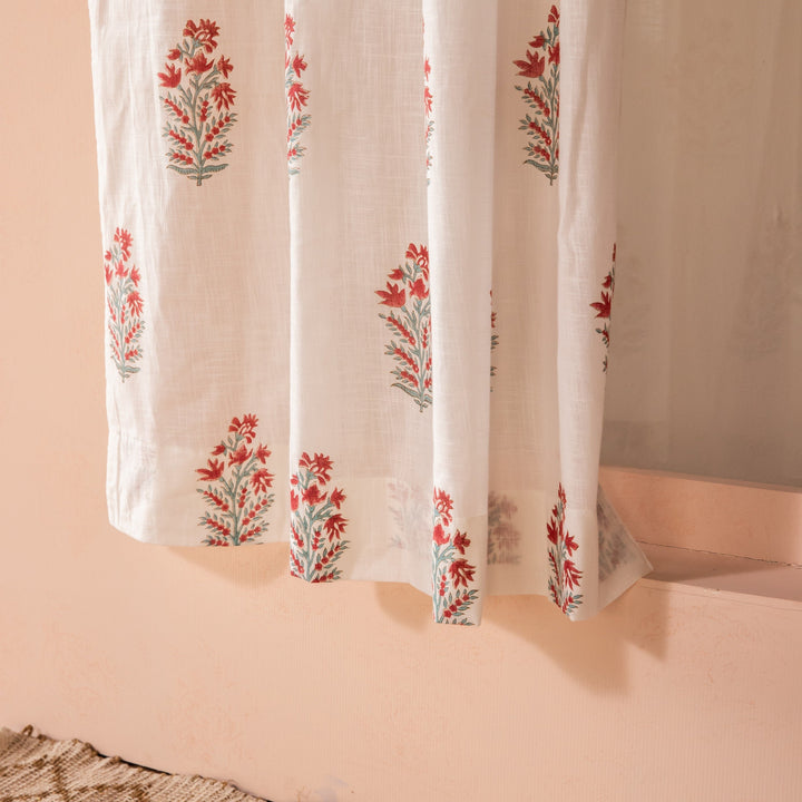 Parijat Pink Blockprint Cotton Slub Curtain-Curtains-House of Ekam
