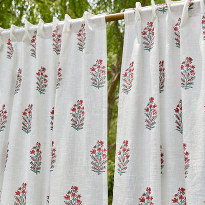 Parijat Pink Blockprint Cotton Slub Curtain-Curtains-House of Ekam