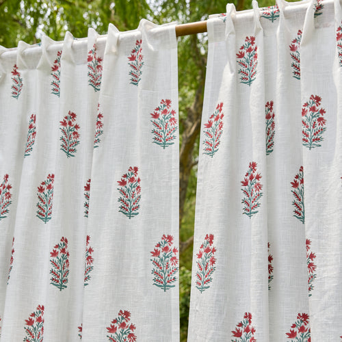 Parijat Pink Blockprint Cotton Slub Curtain-Curtains-House of Ekam