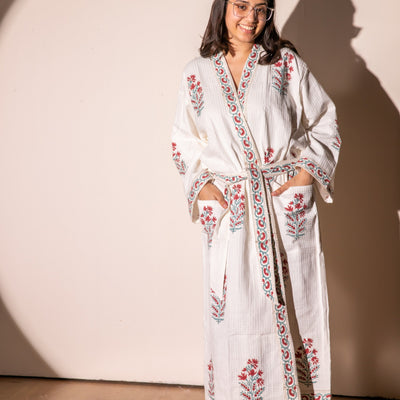 Parijat Pink Cotton Waffle Bathrobe-Bath robes-House of Ekam