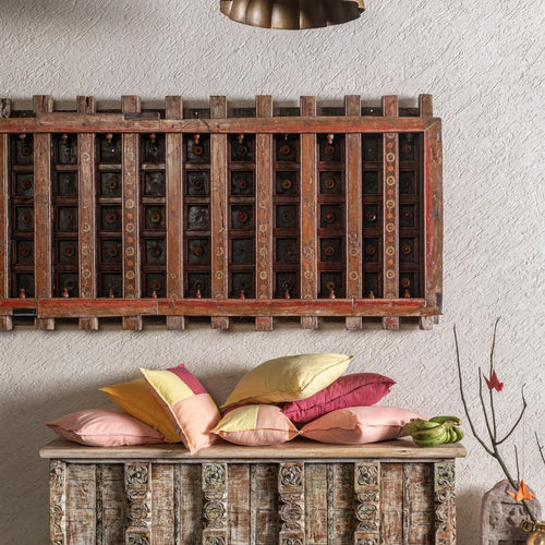 Pastel Pink Checks Venkatagiri Cotton Handloom Cushion Cover-Cushion Covers-House of Ekam