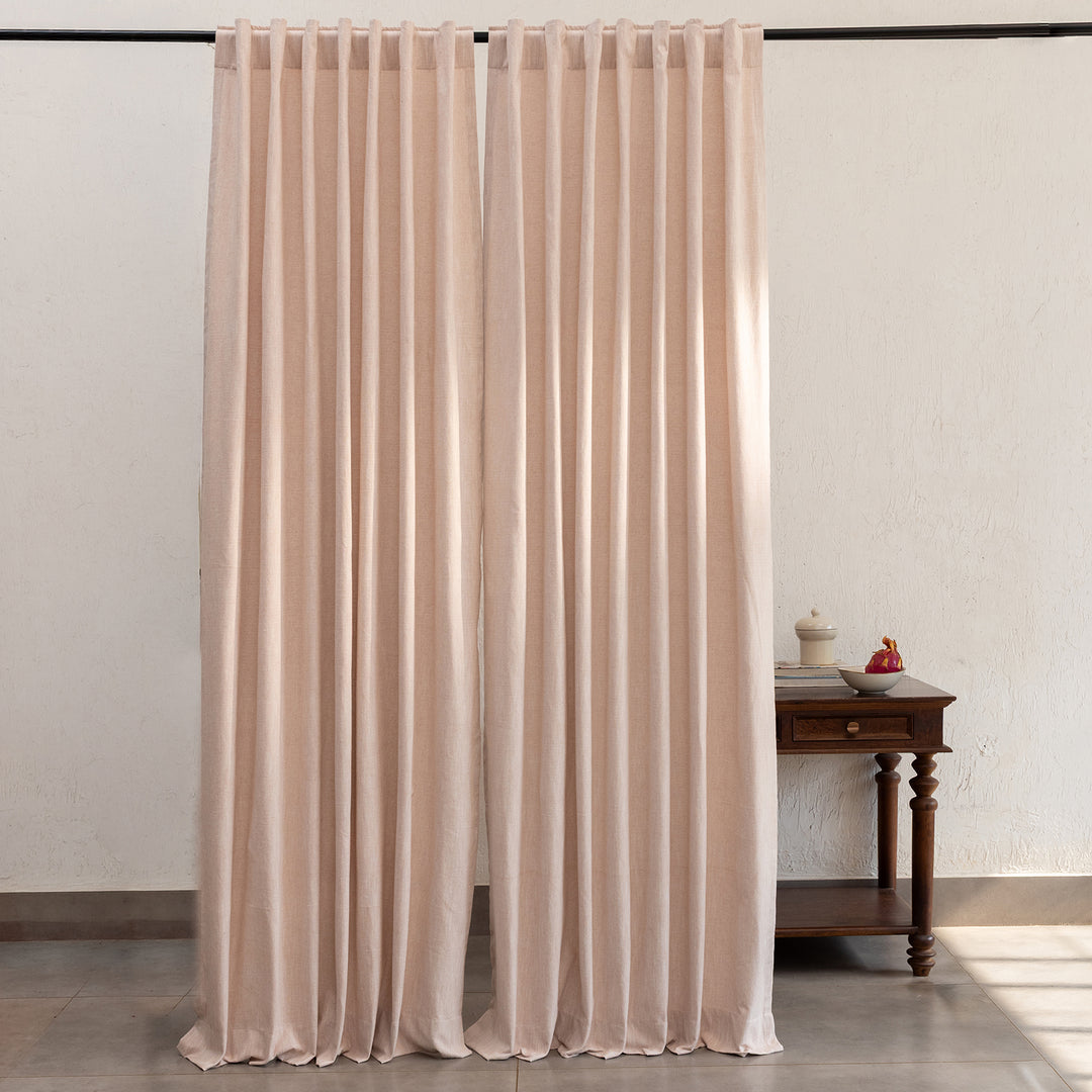 Pastel Pink Cotton Slub Chambray 80% Blackout Curtain-Curtains-House of Ekam
