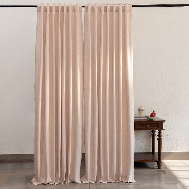 Pastel Pink Cotton Slub Chambray 80% Blackout Curtain-Curtains-House of Ekam