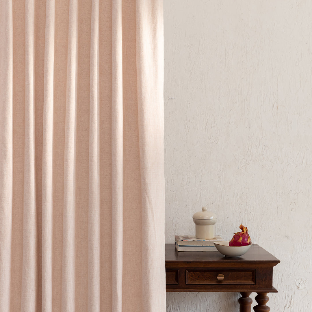 Pastel Pink Cotton Slub Chambray 80% Blackout Curtain-Curtains-House of Ekam