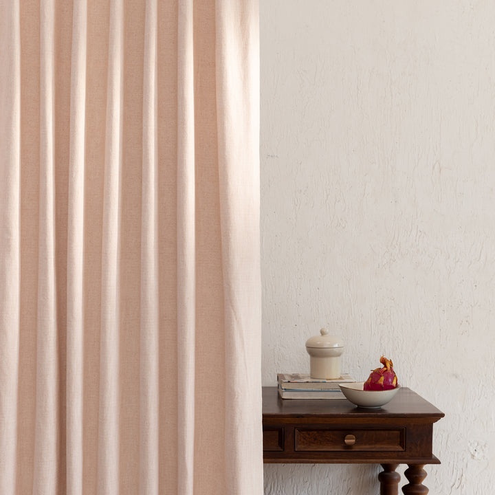 Pastel Pink Cotton Slub Chambray 80% Blackout Curtain-Curtains-House of Ekam