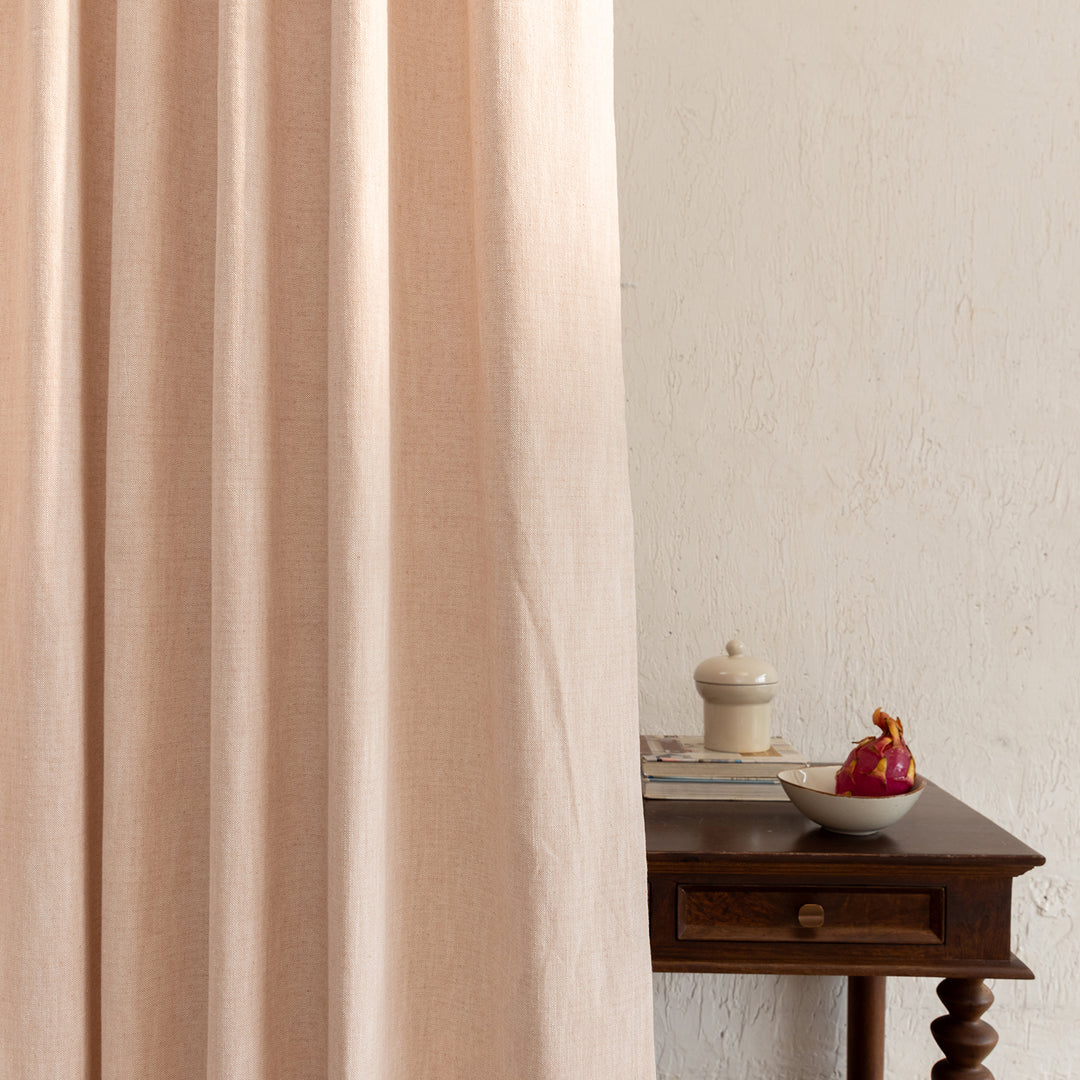 Pastel Pink Cotton Slub Chambray 80% Blackout Curtain-Curtains-House of Ekam