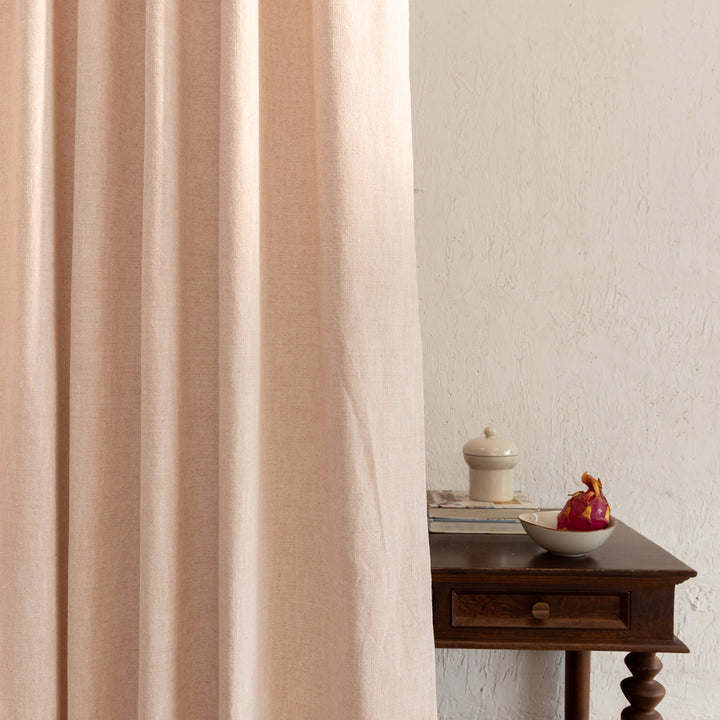 Pastel Pink Cotton Slub Chambray 80% Blackout Curtain-Curtains-House of Ekam