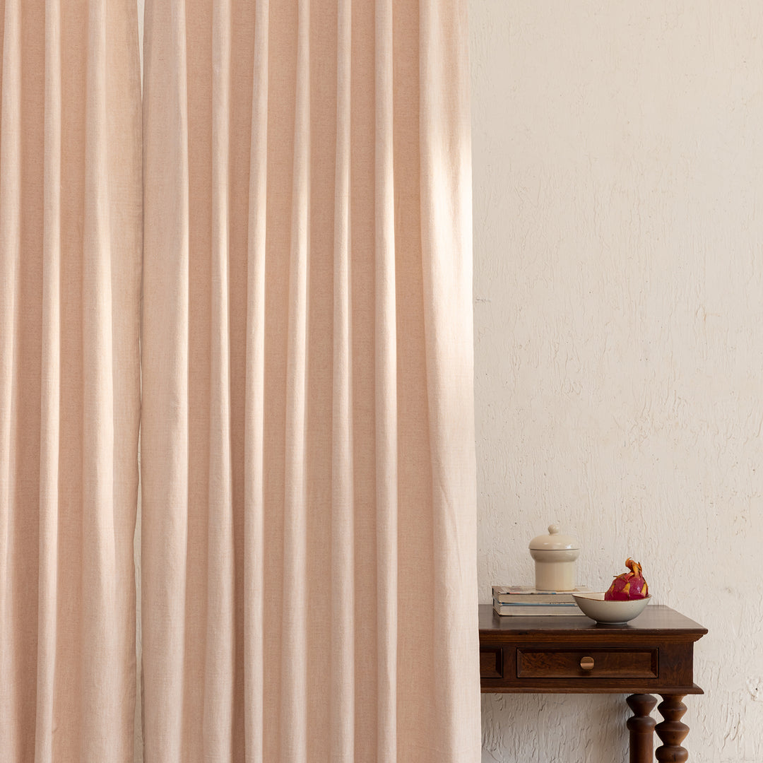 Pastel Pink Cotton Slub Chambray 80% Blackout Curtain-Curtains-House of Ekam
