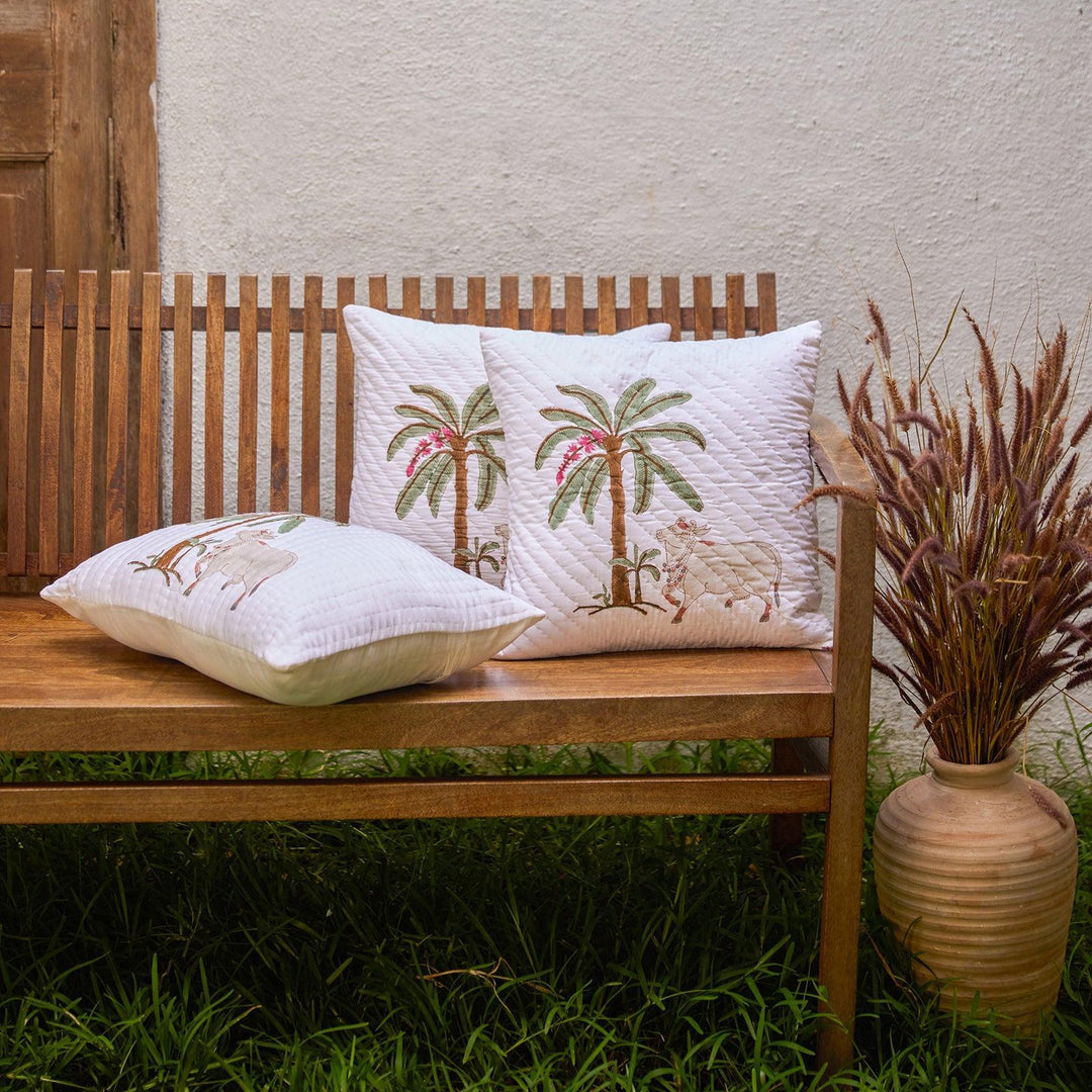 Pichwai Cow Quilted Cushion Cover-Cushion Covers-House of Ekam