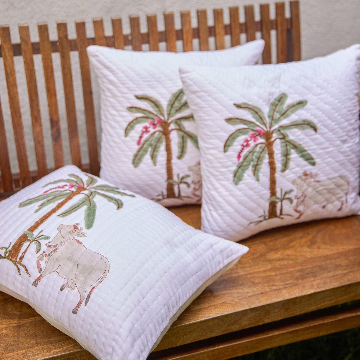Pichwai Cow Quilted Cushion Cover-Cushion Covers-House of Ekam