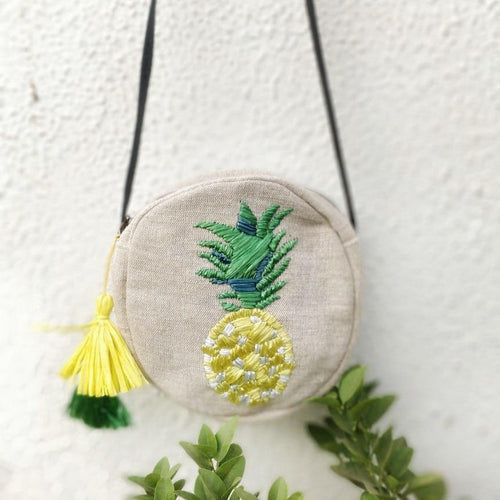 Pineapple Raffia Embroidered Cross Body Bag-Bags-House of Ekam