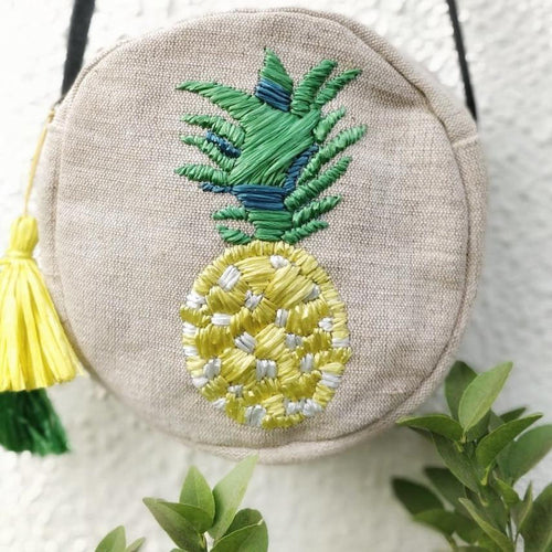 Pineapple Raffia Embroidered Cross Body Bag-Bags-House of Ekam