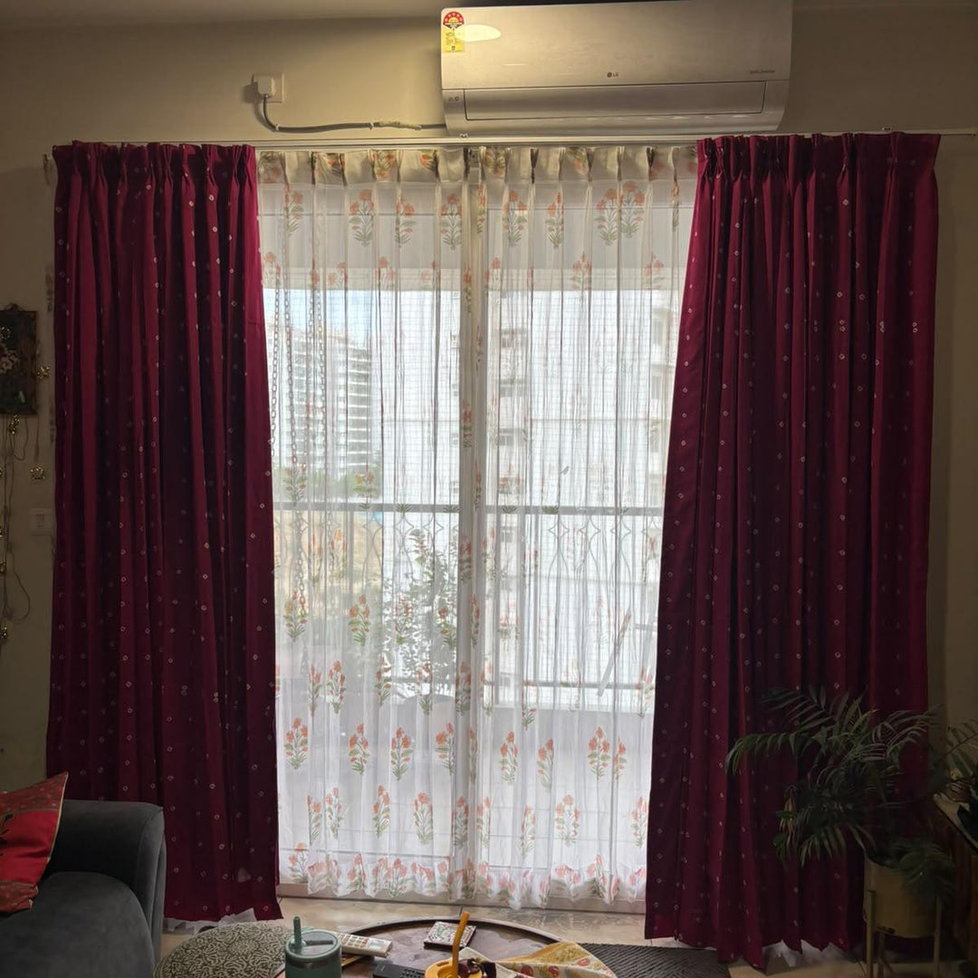 Pink Bandhani Curtain-Curtains-House of Ekam
