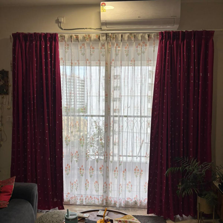 Pink Bandhani Curtain-Curtains-House of Ekam