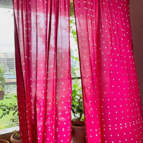 Pink Bandhani Curtain-Curtains-House of Ekam