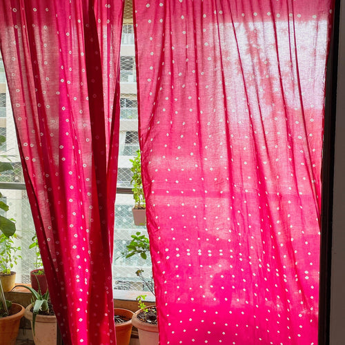 Pink Bandhani Curtain-Curtains-House of Ekam