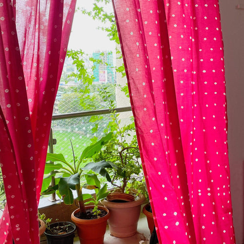 Pink Bandhani Curtain-Curtains-House of Ekam