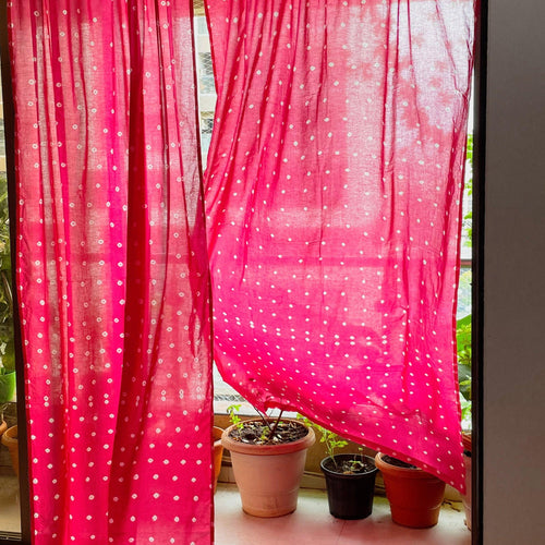 Pink Bandhani Curtain-Curtains-House of Ekam