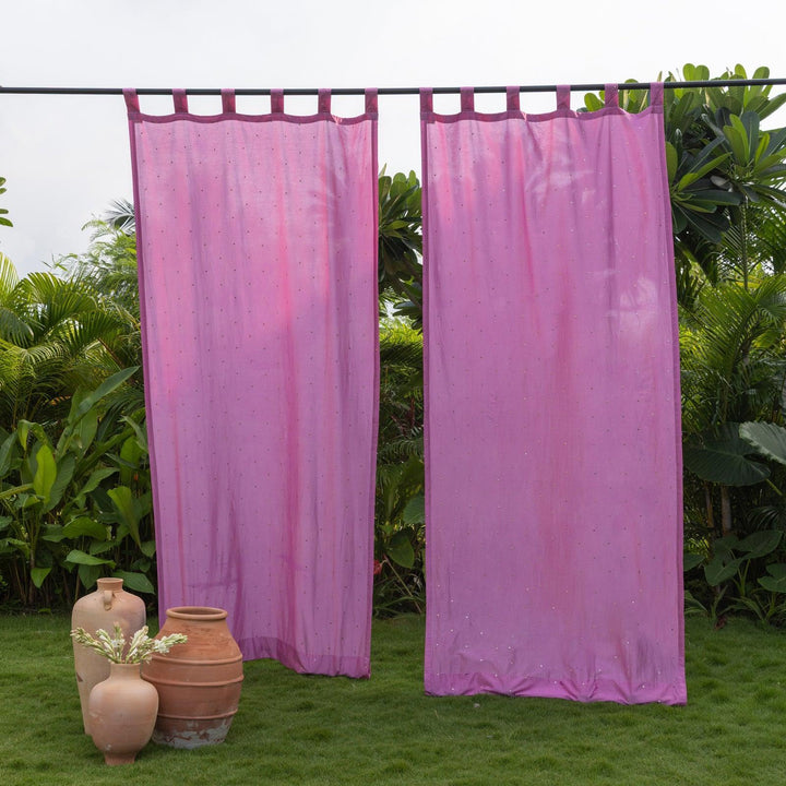 Pink Chanderi Mukaish Work Shiny Handmade Curtain-Curtains-House of Ekam