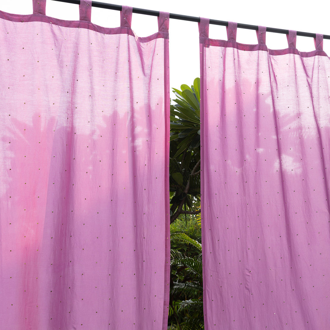 Pink Chanderi Mukaish Work Shiny Handmade Curtain-Curtains-House of Ekam